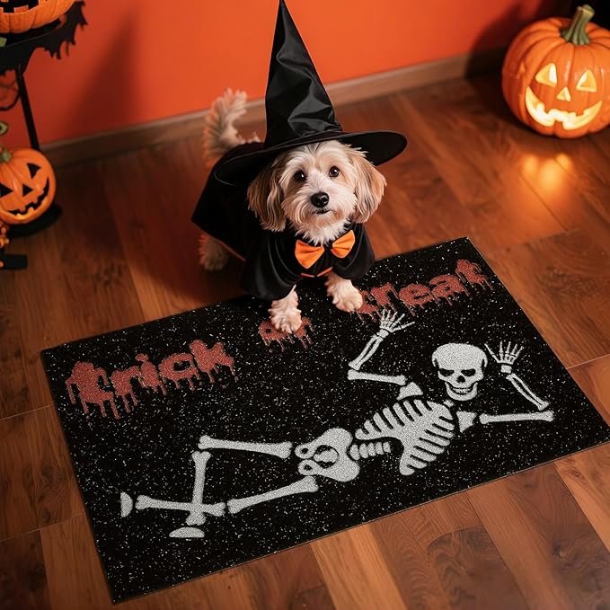 Skeleton Front Door Mat Indoor Outside Entrance, Heavy Duty Dirt Trapper Doormat with Non Slip Backing Entryway Mat for Front Back Door, 24'' x 36'', Skeleton Black