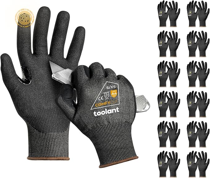 toolant ANSI A4 Cut Resistant Work Gloves without Steel & Fiberglass, Ultra Light Comfort & Proper Fit,for Mechanic,Gardening