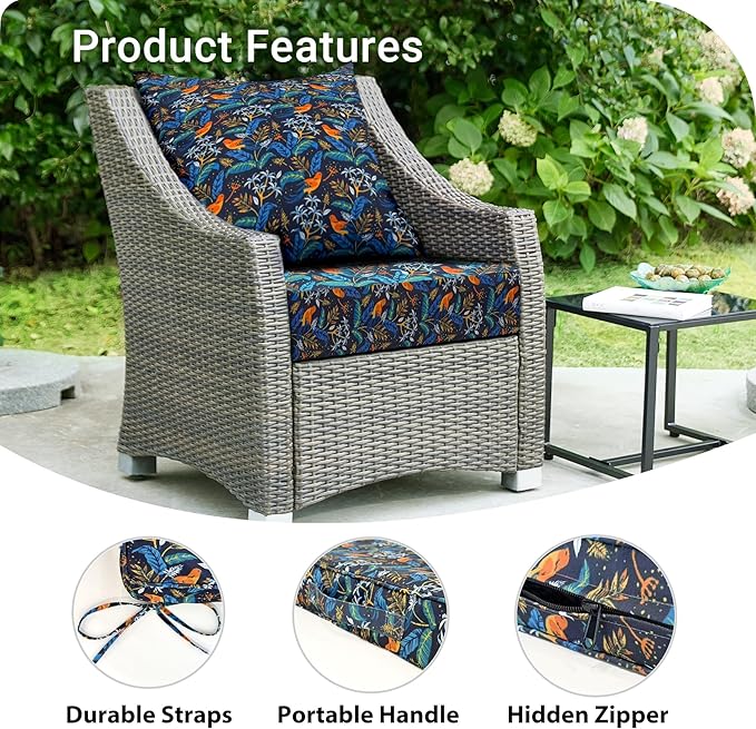 Outdoor Cushions for Patio Furniture,Outdoor Seat Cushion Set 24 x 24 x 4 Inch,Waterproof & Fade Resistant Outdoor Chair Cushions,Deep Patio Chair Cushion with Removable Cover,Nightingale