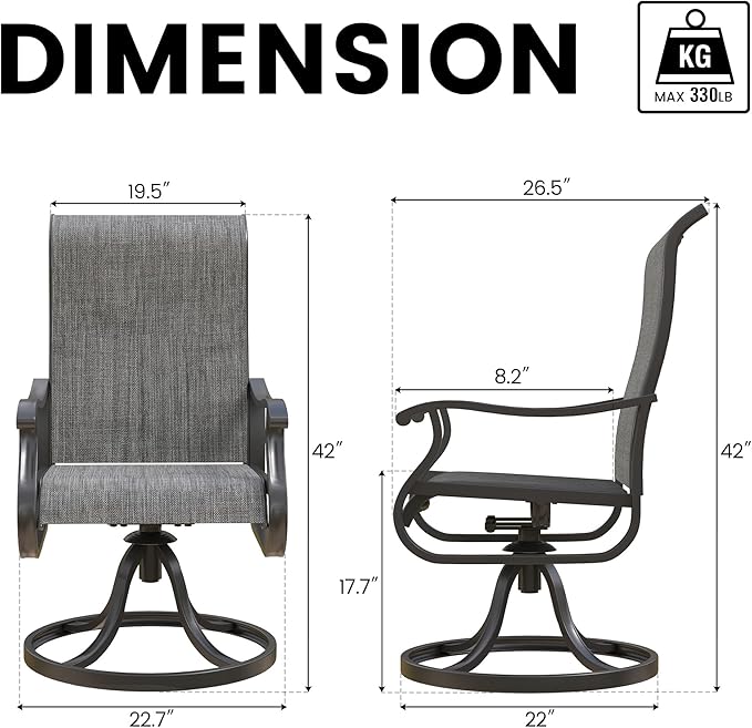 Patio Swivel Chairs Set of 4, Outdoor Dining Chairs with High Back, All-Weather Swivel Rocker Chair for Lawn, Porch or Garden (Grey, 4PCS)
