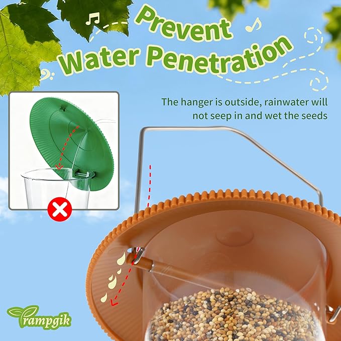 Outdoor Bird Feeder, Retractable Bird Feeder Hanging, Metal Hanger, Rainproof & Leak-Proof, Terracotta, Pack of 2