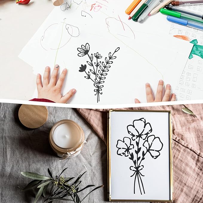 Stencils for Painting on Wood, 9Pcs Flower Stencils for Painting, Reusable Stencils for Painting, Wildflowers Stencil, Drawing Stencil for Painting on Wood, Wall, Furniture