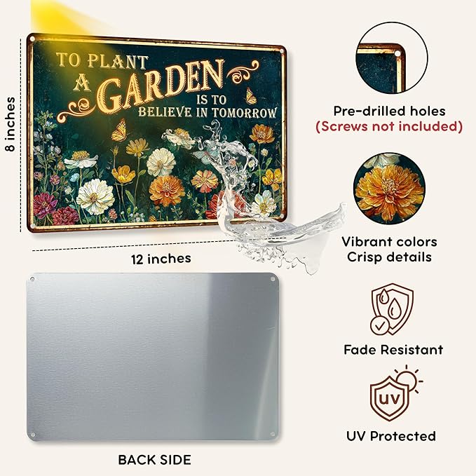 Garden Sign - Vintage Gardening Metal Signs for Outside - Patio Gardening Gifts for Women, Men, Plant Lovers, Gardeners - Home Fence Decor Outdoor Greenhouse Garden Signs - 12''x8'' Metal Sign
