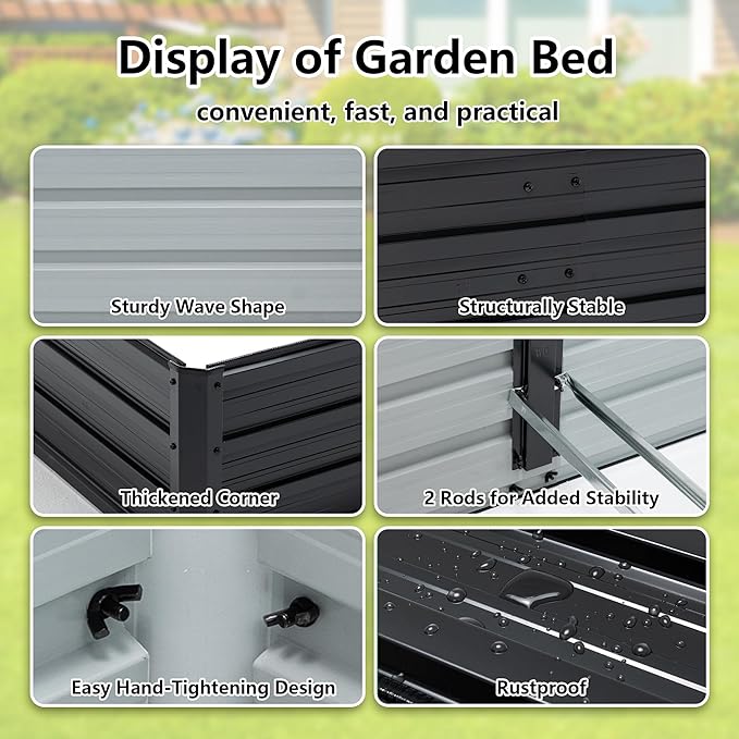 Galvanized Raised Garden Bed 6x3x1ft Outdoor Planter Box Galvanized Steel Garden Bed Kit for Vegetables, Flowers, Herbs and Succulents Black