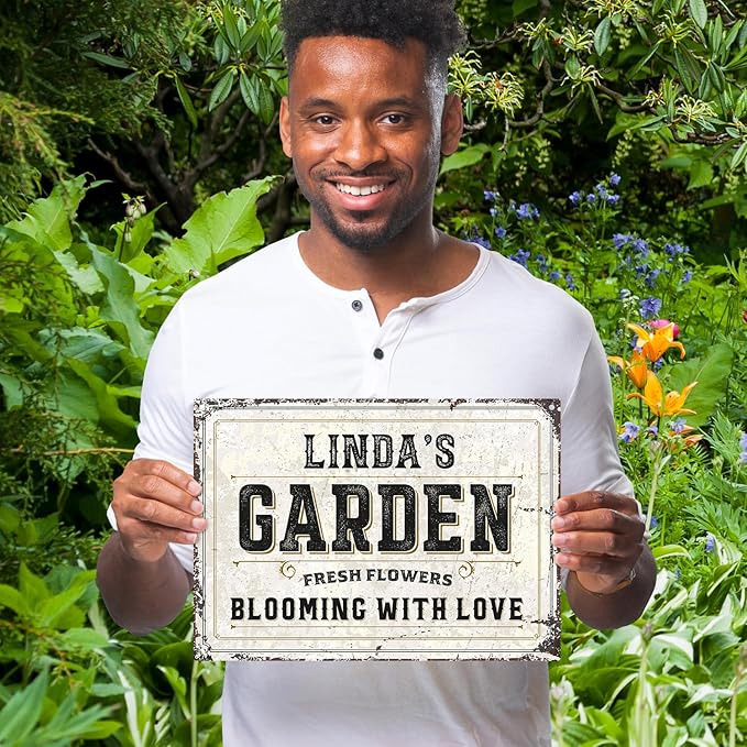 Custom Garden Sign, Personalized Rustic Name for Backyard Décor Sign, 10x14 Inches, Rust Free .040 Aluminum, Fade Resistant, Made in USA by Sigo Signs