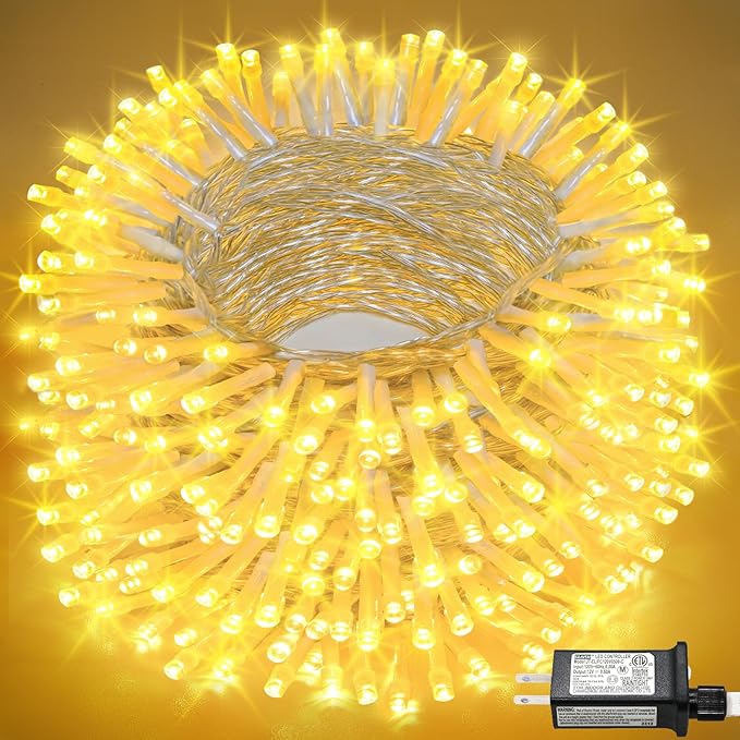 132FT 400 LED Christmas Lights Outdoor, Christmas String Lights Indoor with 8 Modes Waterproof, Plug in Twinkle Fairy Lights Clear Wire for Bedroom Patio Window Garden Wedding Xmas Decor, Warm White