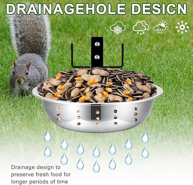 Metal Squirrel Feeders for Outside with Hanging Feeder (1-Rod), Squirrel House for Outdoor, Bowl Tree Mounted of Chipmunk Feeder, Food for Backyard Squirrels Hold Corn, Corn Cob, Peanuts (7.8Inch)