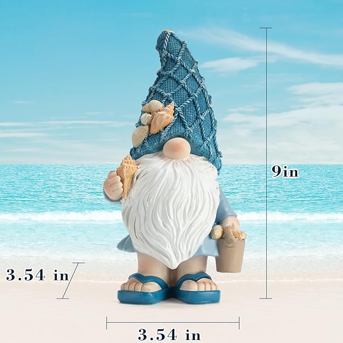 Beach Gnomes Statues,Ocean Gnomes,Nautical Themes Decoration,Beach, Gnome Carrying a Bucket