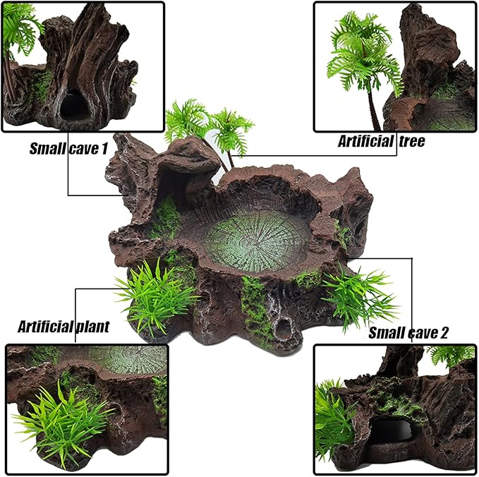 Tfwadmx Reptile Feeding Bowl,Resin Beared Dragon Food Water Dish Reptile Tank Decor for Lizard Gecko Chameleon Frog Turtle Spider