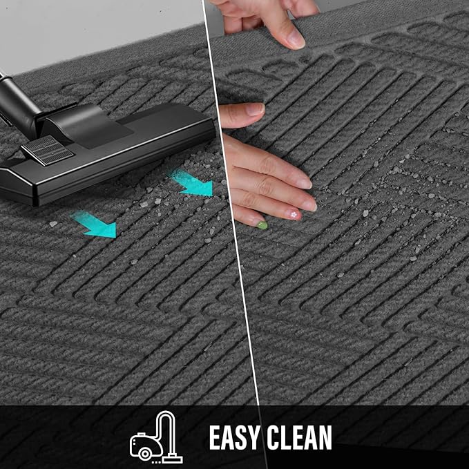 Sturdy Front Door Mat, Absorbent Muddy Dirt Resist Welcome Door Mats Outdoor Indoor, Stain and Fade Resistant, Non-Slip Rubber Backing Low Profile Doormat for Entryway, 72×24, Charcoal