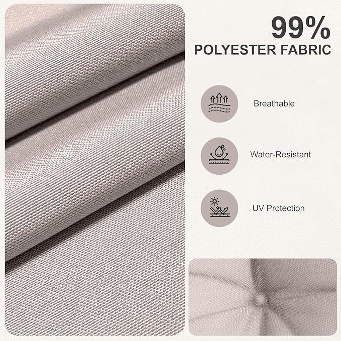 Outdoor High Back Chair Cushions 2-Pack, 44"x22"x 4" Fade-Resistant Waterproof Tufted Pads with Ties for Patio Rocking & Adirondack Chairs (Khaki)
