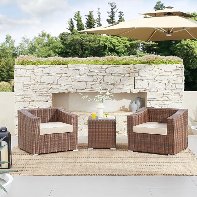 Outdoor Chair Cushions Set of 2, Waterproof Patio Chair Cushions, Patio Furniture Cushion with Ties, Outdoor Wicker Replacement Seat Cushion, 24 x 24 x 4 inch, Beige