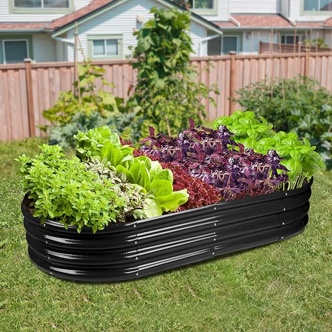 Raised Garden Bed Galvanized Planter Box Outdoor, Rot-Resistant Metal Garden Bed Planter for Vegetables Flower Herb (8ft, Black)