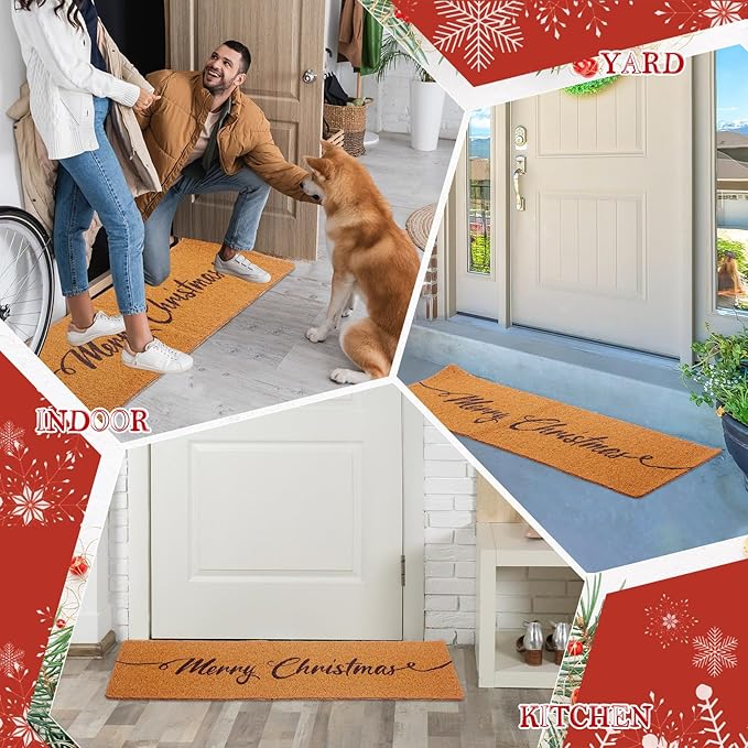 Long Doormat 48''x16'' Front Door Mat for Entrance Inside Outdoor Large Decorative Door Rug Welcome Mat for Outside Home Entry(Merry Christmas,Yellow)