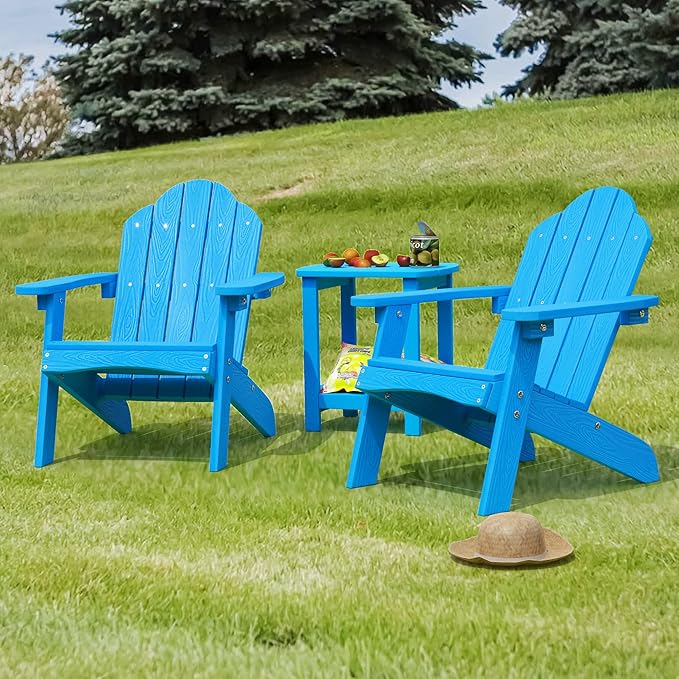 LUE BONA Kids Adirondack Chair Set of 2, Blue Poly Lumber Plastic Weather Resistant Toddler Outdoor Patio Lounge Chair for Balcony, Backyard