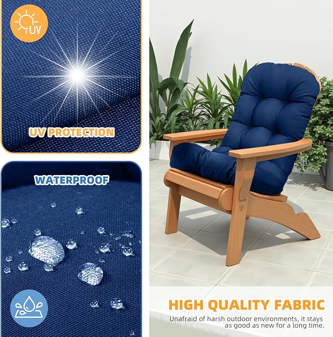 Outdoor Adirondack Chair Cushions Set of 2 with Ties Waterproof Wine Red Tufted Replacement Chair Cushion for Indoor Patio High Back Lawn Chair 47.24 * 19.69 * 4"