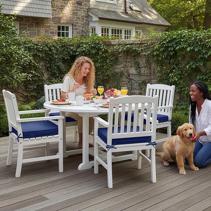 Outdoor Chair Cushions Set of 4: Waterproof & Fade Resistant Seat Cushion for Patio Furniture - 19 x 19 x 2 Inch Chair Pads with Ties and Hidden Zipper - Patio Chair Cushion Replacement, Navy