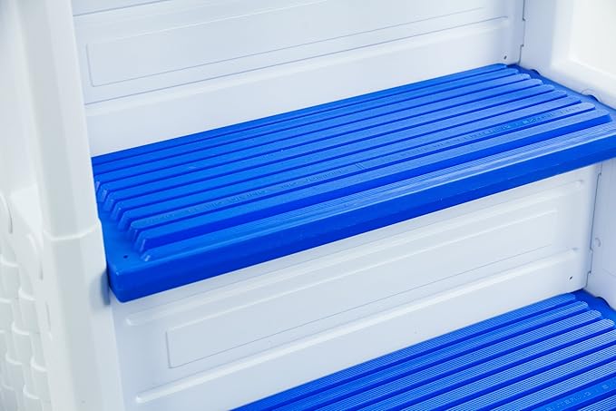 Aqua Select Everest in Pool Step and Outside Flip Up Ladder System | White with Blue Steps | for Above Ground Swimming Pools | Wide Steps for Added Stability | Safety Stairs Capacity Up to 350 lbs