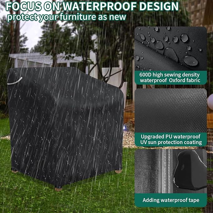 AKEfit Patio Chair Covers for Outdoor Furniture Waterproof 1 Pack,Heavy Duty Outdoor Chair Covers Waterproof for Lawn Lounge Seat, Wicker, Adirondack&Rocking Chairs,Black-28Wx36Dx47H inches