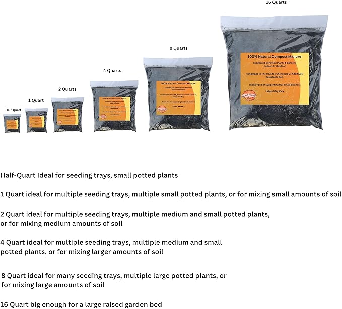 Premium Compost and Manure Bundle: Ideal Compost Starter and Vegetable Fertilizer for a Thriving Outdoor Vegetable Garden - Boosts Soil Quality! 2 Quarts
