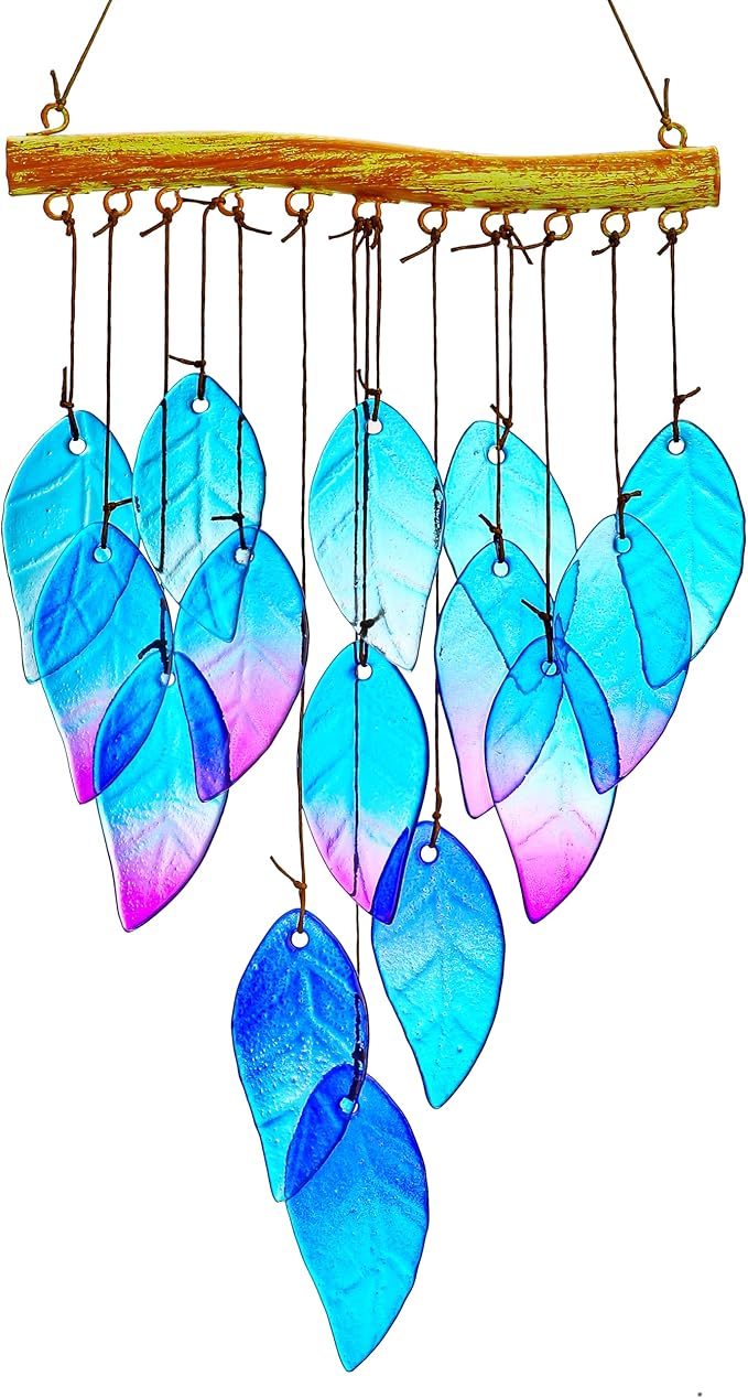Wind Chimes for Outside,Stained Glass Leaves Wind Chimes Indoor Outdoor Hanging Decor Handmade 12.5" Garden Chimes for Windows, Patio,Backyard Decor Ornament for Christmas Tree