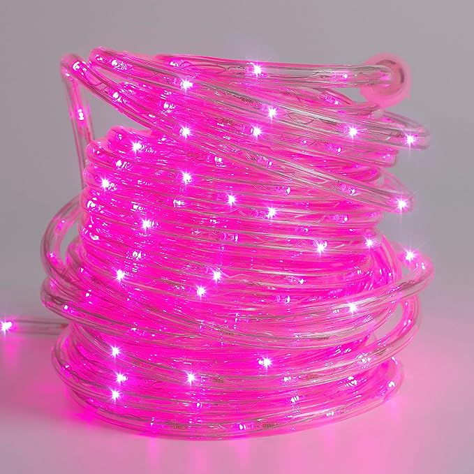 Waterproof LED Rope Lights, Connectable & Flexible with 8 Modes, Outdoor Lighting for Deck, Garden, Pool, Patio & Christmas Decor (Pink, 50ft)
