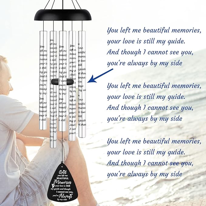 Sympathy Gift Wind Chimes for Outside - Memorial Gifts for Loss of Dad Father Papa, Bereavement Gifts in Memory of a Loved One, Windchimes Outdoors Grief Condolence Remembrance Deep Tone Unique