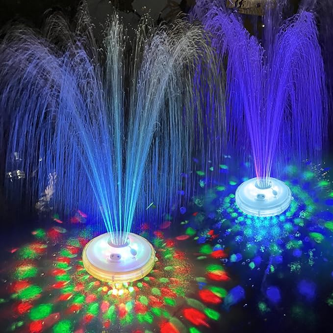 Floating Water Fountain with Underwater Lights, Powered Pump Outdoor, 2 Modes Sprinkler Waterfall Fountain for Inground Above Ground Pool, Pond-Light White-1PC