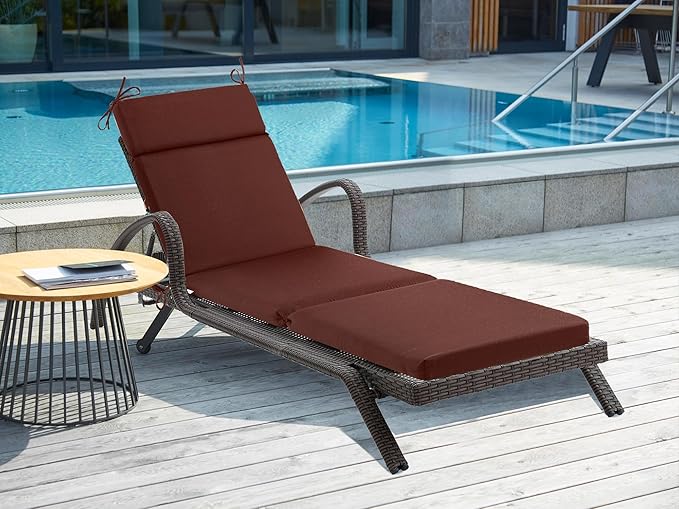 Outdoor Chasie Lounge Tufted Thick Cushion with Ties,Replacement Wicker Chair Cushion for Paito Fruniture,72x21x3inches,All Weather,Dark Brown