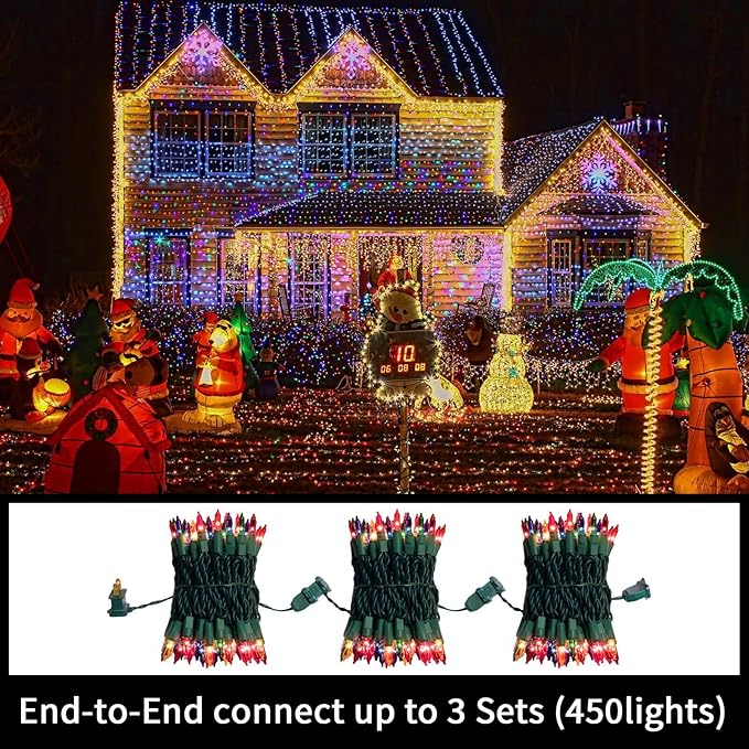 LAMPHOME Easter Decorations Mini String Lights, 150 Count 31.9Ft Easter Mini Lights, Waterproof String Light Plug in Multi Christmas Lights for Indoor Garland Party Christmas Tree, Pink + Multicolor