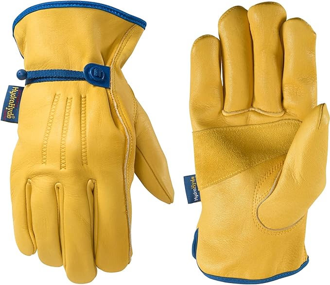 Wells Lamont Men's Adjustable HydraHyde Leather Work Gloves – Water-Resistant, Breathable, Durable – Ideal for Gardening, Landscaping, Ranching – Heavy Duty Leather Work Gloves – Saddletan, Large