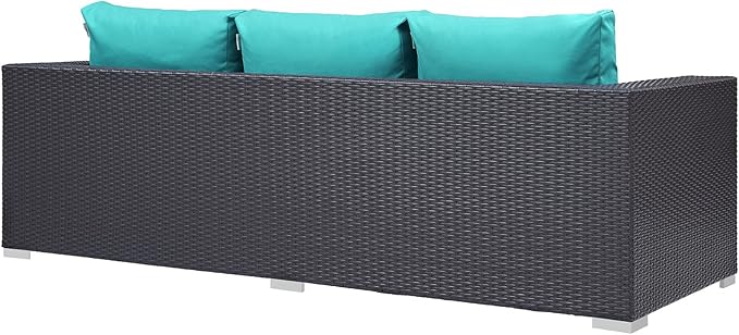 Modway Convene Wicker Rattan Outdoor Patio Sofa in Espresso Turquoise