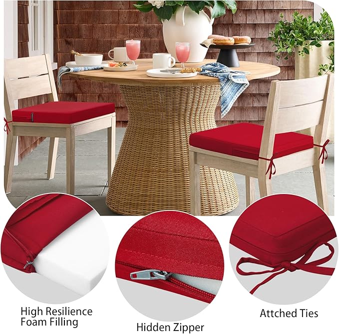 idee-home Outdoor Chair Cushions Set of 4, 17" x 16" Outdoor Seat Cushion Waterproof Patio Furniture with Ties, Dining Chair Pads