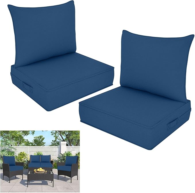 Outdoor Deep Seat Cushion Set, Fade Resistant Patio Chair Cushions, 24x24x6 Inch Patio Sofa Furniture Pad with Removable Cushion Covers (Navy Blue, 24''Lx24''Wx6''H-2pcs Set)