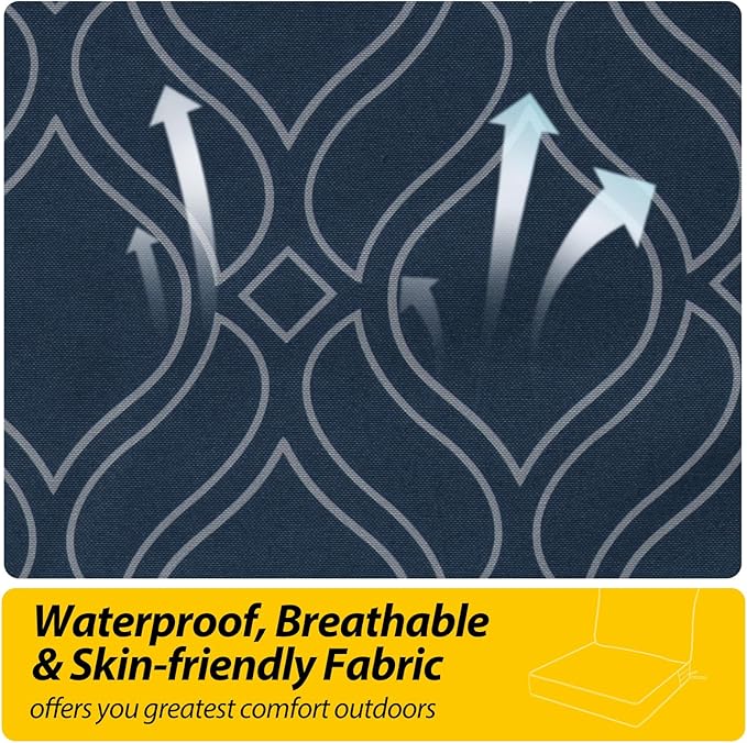AAAAAcessories Outdoor Seat Cushions for Chairs, Fade-Resistant, Waterproof Patio Furniture Replacement Cushions, 19" x 19" x 3" + 19" x 17", Slate Blue Vine Trellis