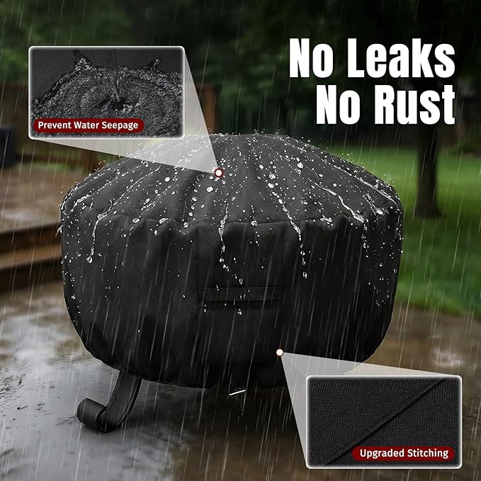 SHINESTAR Fire Pit Cover Round, Fits for 32-36 Inch Fire Pit Table, 600D Heavy Duty Fabric, Waterproof and Windproof, 36" D x 20" H, Black