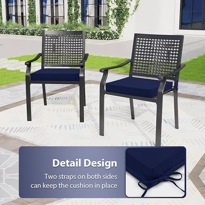Outdoor Chair Cushion Set of 4, 18.5 x 16 Inch Patio Chair Cushions for Outdoor Furniture, Water Resistant Outdoor Patio Chair Cushions with Non-Slip Ties(Navy Blue)