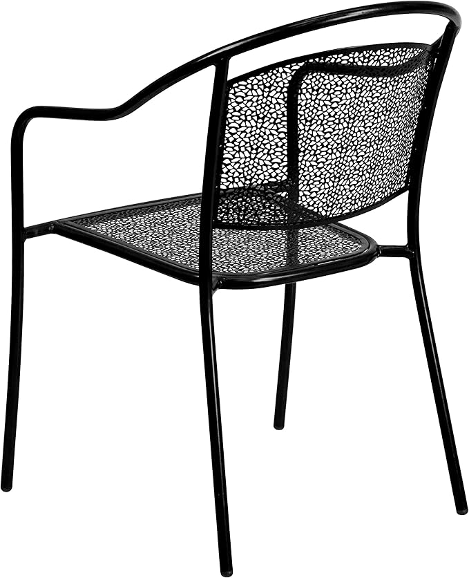 Flash Furniture Oia 5-Piece Commercial Grade Steel Patio Table and Chairs Set, Outdoor Dining Set with Square Table and 4 Round Back Chairs, Black