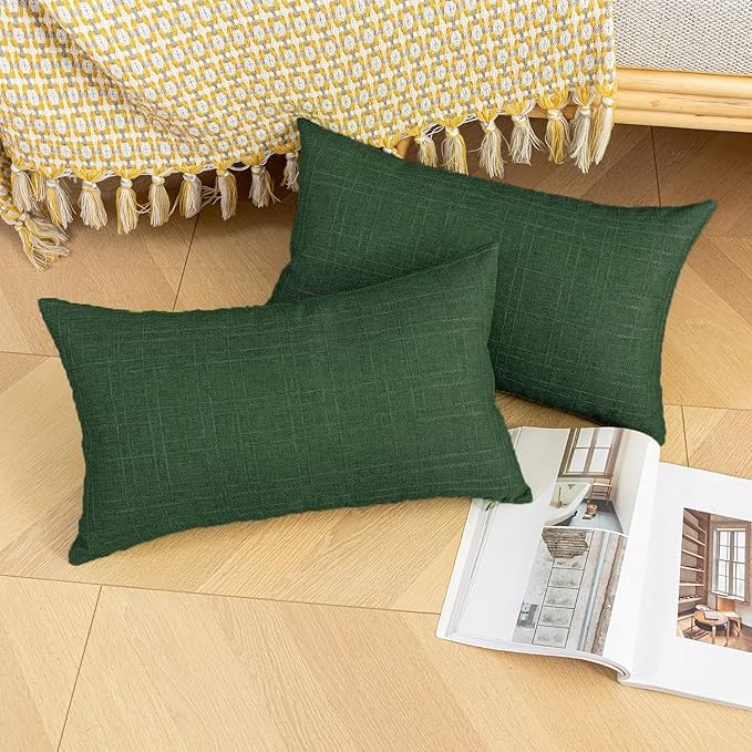 Kevin Textile Pack of 2 Outdoor Waterproof Pillow Covers Checkered Decorative Cushions Sham Throw Pillowcases Shell for Patio Tent Garden Couch Bed Sofa 20x12 Inch Army Green