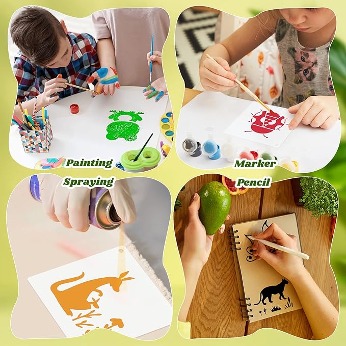 Fainne 100 Pcs 2 Inch Stencils Small Stencils for Painting on Wood Reusable Painting Templates Crafts for DIY Scrapbook, Wood, Wall, Fabric, Rock, Chalkboard, Sign(Animals)