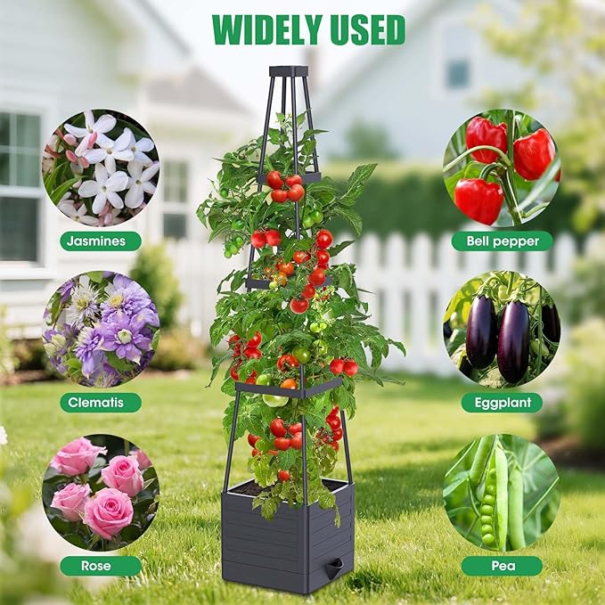 2Pack Raised Garden Bed Planter Box with Trellis, 57" Self-Watering Tomato Cage Planters for Climbing Plants Vegetable Vine Flowers Outdoor & Indoor (57x9.8x9.8IN)