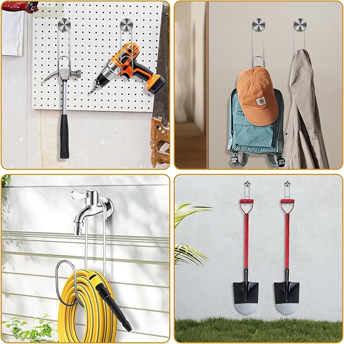 3 Pack Garden Hose Holder, Stainless Steel Heavy Duty Hose Hanger, Tool Free Wall Mount Hook for Indoor Outdoor Storage, 9x4.13x2 Inch