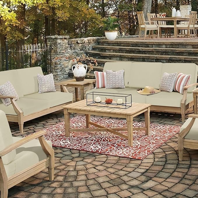 Favoyard Outdoor Deep Seat Cushion Set, Rainproof & 3-Year Fade Resistant Patio Furniture Cushions with Removable Seat Bottom & Back Cushion Covers for Chair, Sofa, Beige (Seat 24x24In Back 24x20In)