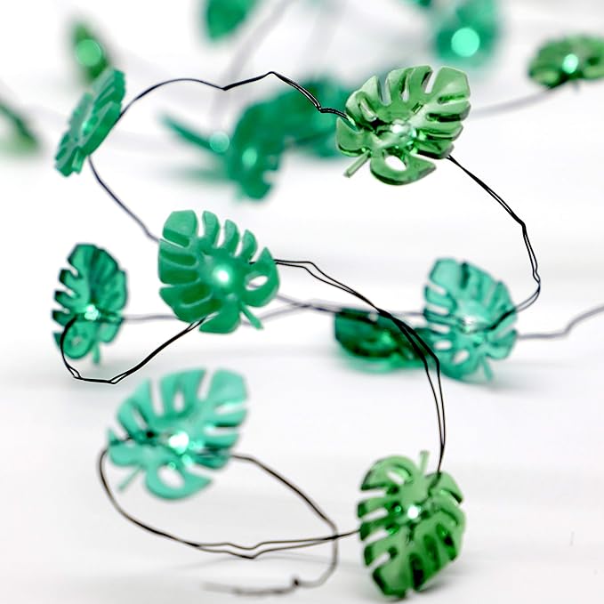 Summer Tropical Leaf Lights for Bedroom Battery - Operated Fairy Lights with Remote - Tropical Monstera Green Decor Acrylic Monstera Leaf Decor for Summer Party Home