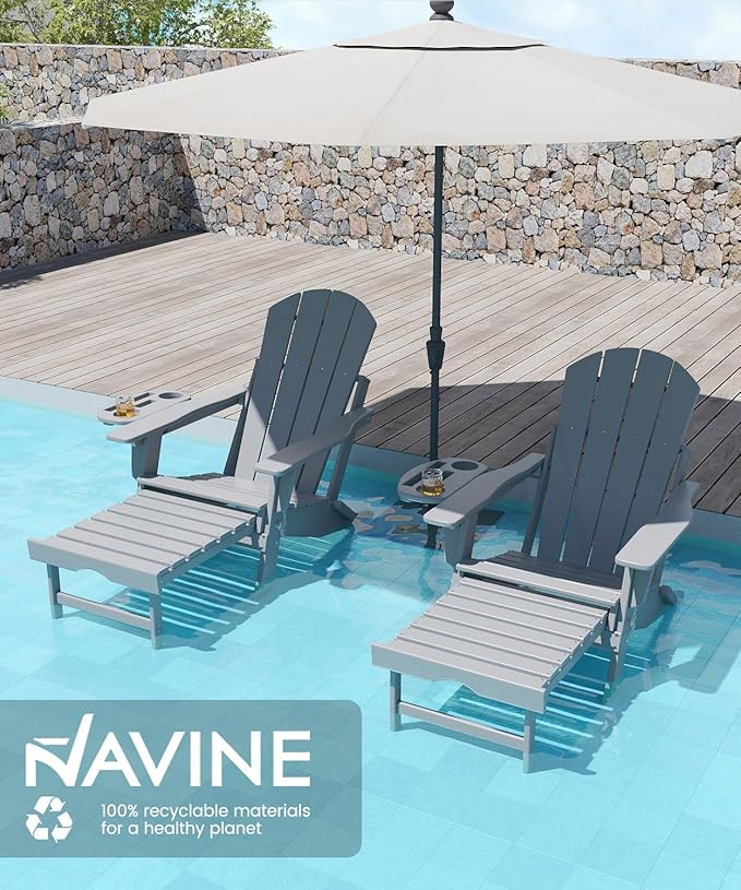 Adjustable Adirondack Chair with Retractable Ottoman Set of 8, HDPE Folding Adirondack Chair with Cup Holder, All Weather Fire Pit Chair for Outdoor.