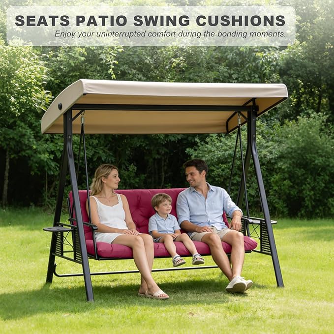 Porch Swing Cushions,Outdoor Cushions 3 Seater Replacement with Backrest, Waterproof Thickened Bench Cushion with Ties for Porch, Patio,Outdoor, Backyard and Garden (Wine Red 60 * 40 in)