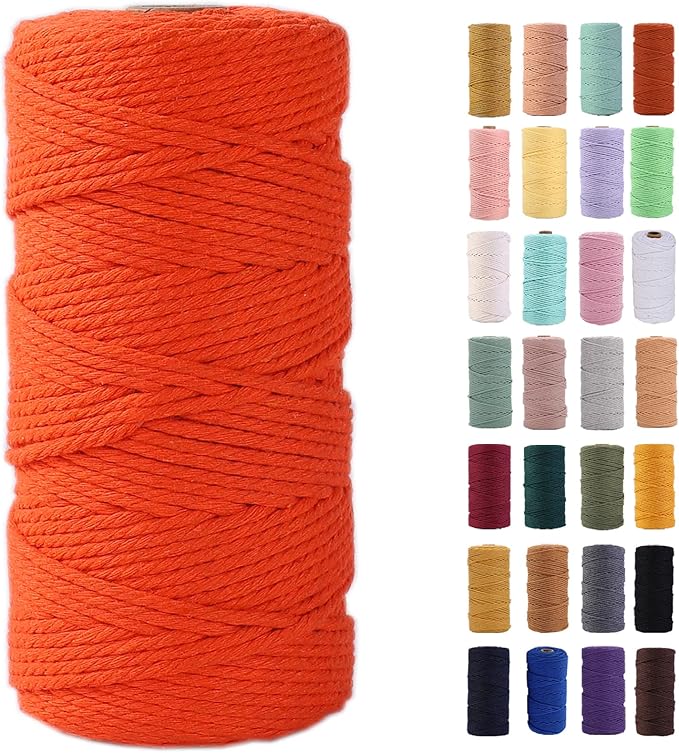 Orange Macrame Cord 3mm x 109Yards,Colored Cotton Rope Colorful Cotton Cord Soft Craft Cord Twine for Wall Hanging Plant Hangers Crafts Decorative Projects