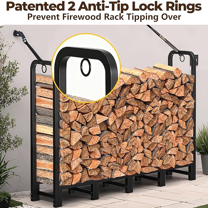Amagabeli 5ft Firewood Log Rack Outdoor Heavy Duty Logs Holder for Fireplace Indoor Outdoor Adjustable Wood Racks for Fire Wood Holder Metal Pile Stand Storage Stacker Organizer Black