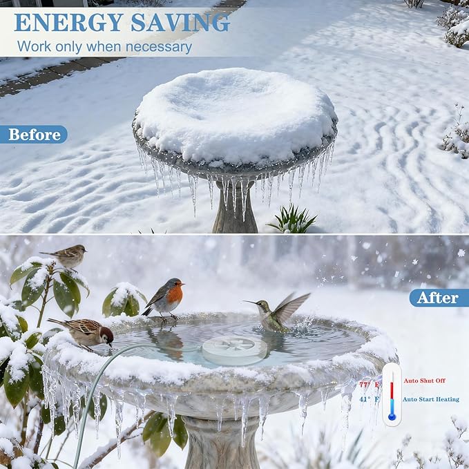 Bird Bath Heater-50W Circle De-Icer with Hollow Snowflake Design,Faster Ice Melting，Heated Birdbaths & Animal Water Bowls,Cast Aluminum,6 FT Cord