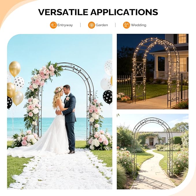VINGLI Garden Arbor, Arch for Wedding Ceremony Party, Christmas Garden Decor Steel Garden Trellis for Plant Climbing, Pergola for Garden, Backyard, Lawn (Arch Top, Bronze)